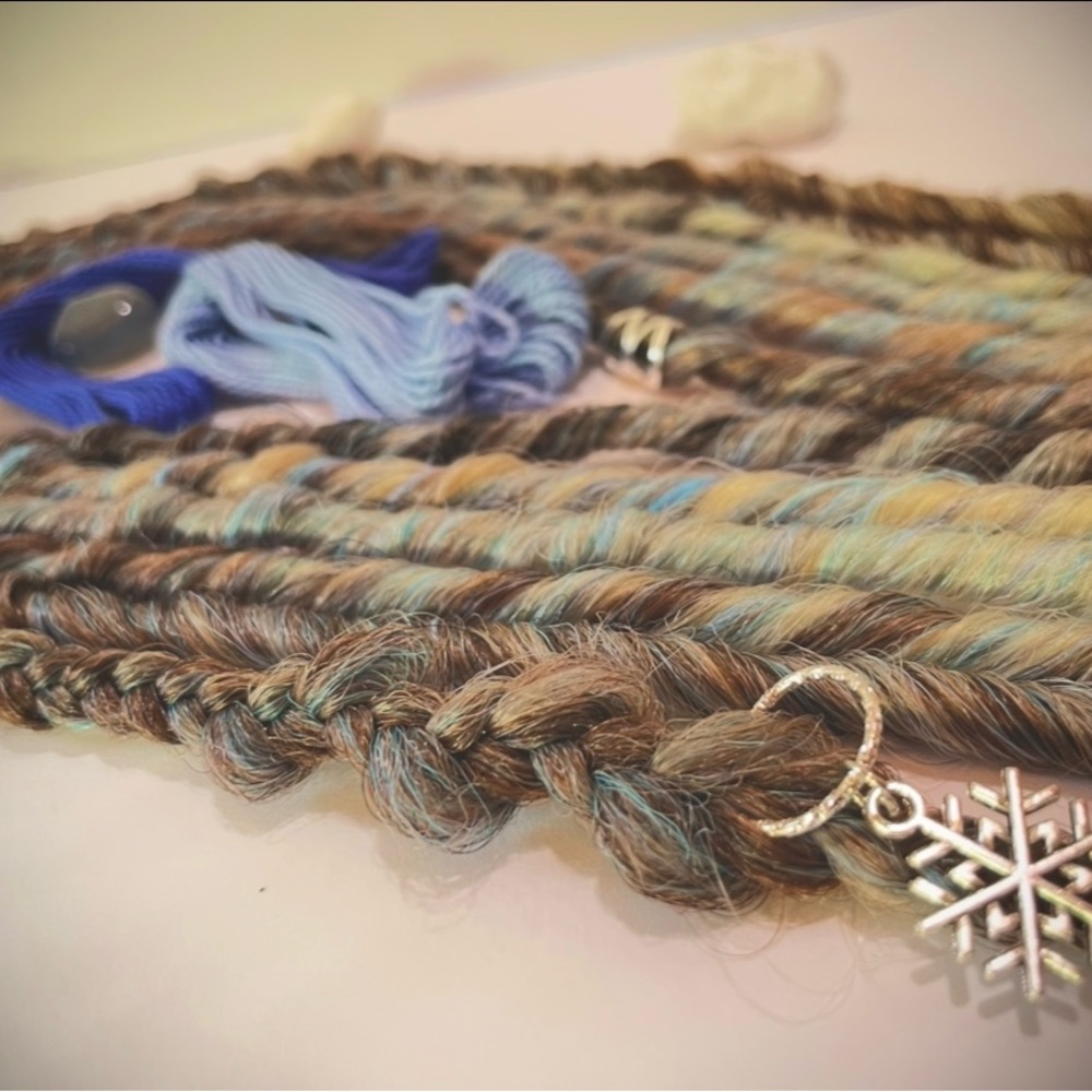 Synthetic Dreadlock Extensions. Blonde, brown, & blue. Partial set. (Braid-in)